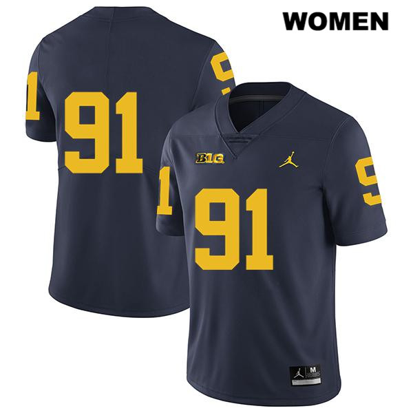 Women's NCAA Michigan Wolverines Taylor Upshaw #91 No Name Navy Jordan Brand Authentic Stitched Legend Football College Jersey IY25Q61LT